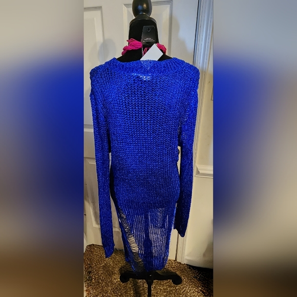 Long Sleeve Blue Metallic (Fibres) Sweater Dress - Picture 2 of 3
